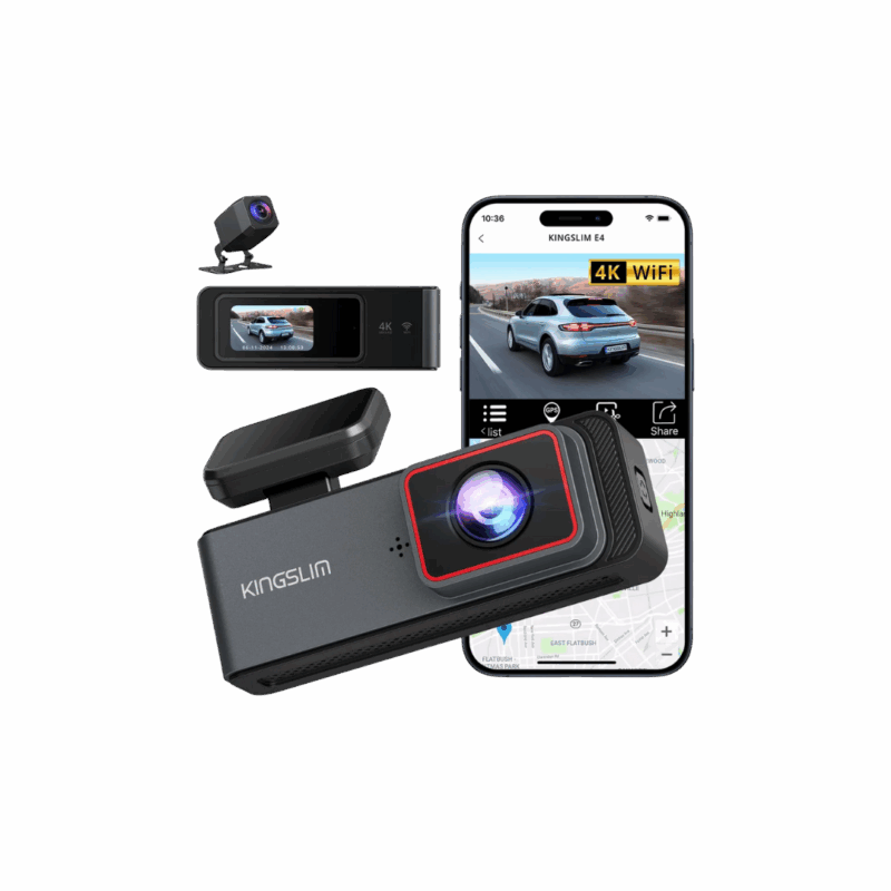 Kingslim E4 Dash Cam 4k Frente Y 1080p Detrás Ews